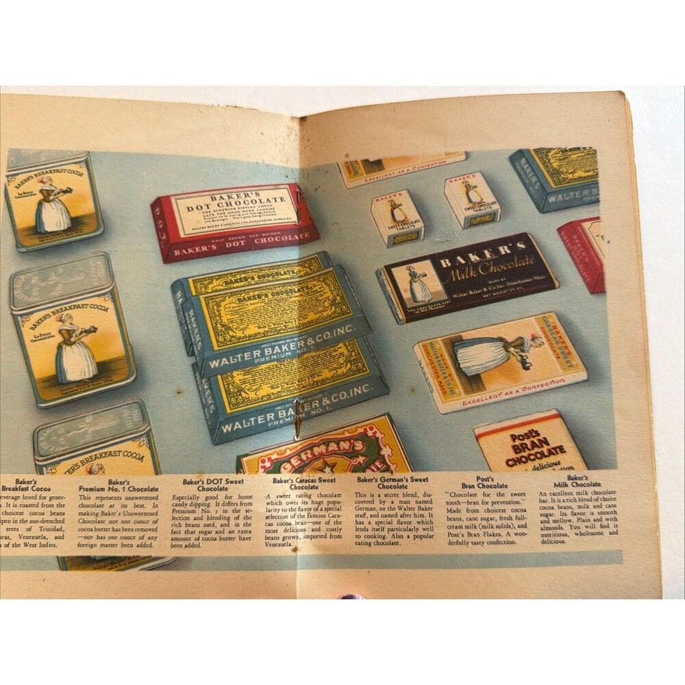 1932 Bakers Chocolate Advertising Recipe Book Vintage Full Color Dorchester Mass